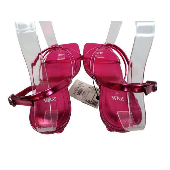 New ZARA Metallic Fuchsia Strappy Lucite Balls Slingback Heel Sandals 8 EU 39 - Picture 6 of 9